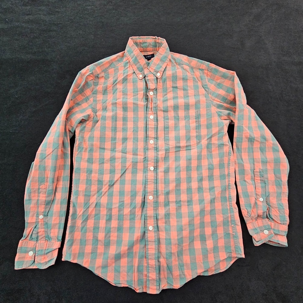 J.CREW Orange Check Long Sleeve Cotto Button-Up Shirt Men's S